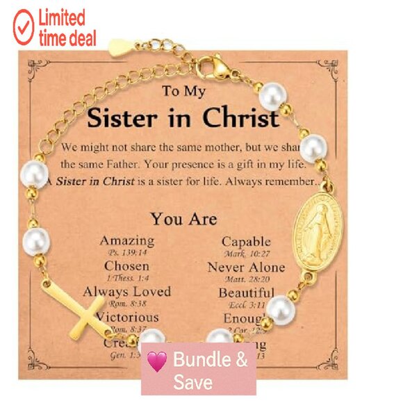 Stainless Steel Virgin Mary Cross Bracelet, Adjustable, Religious Gift - Picture 2 of 8